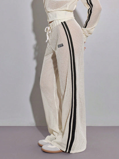 ICON Women's Satin Sweet Fashion Polka Dot & Striped Print Drawstring Waist Loose Pants