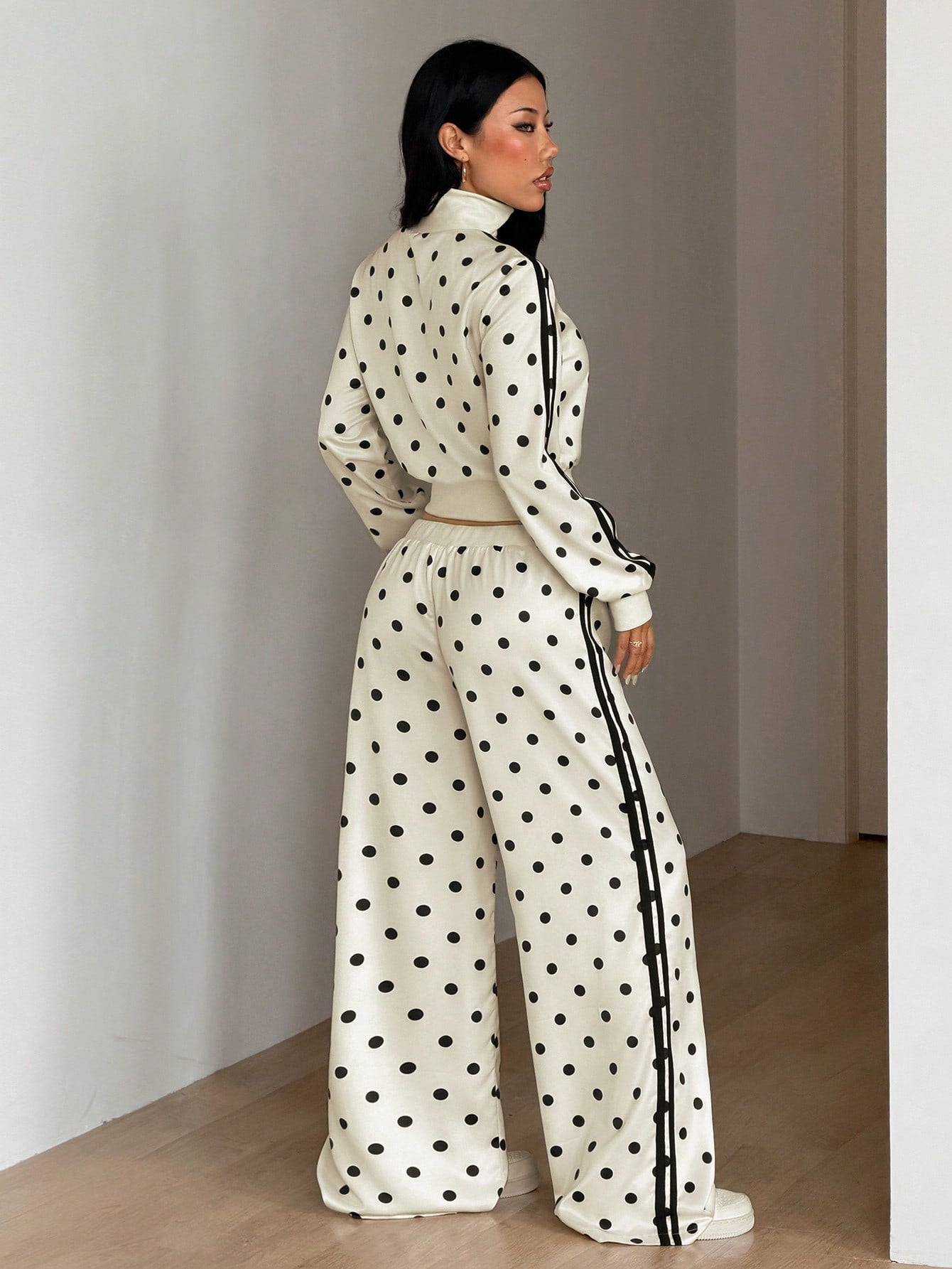 ICON Women's Satin Sweet Fashion Polka Dot & Striped Print Drawstring Waist Loose Pants