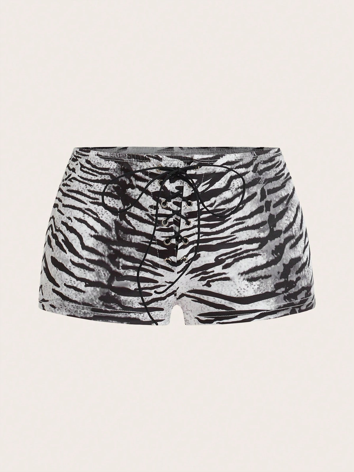 ICON Women's Short Shorts With Super Low Waist Tiger Pattern Print And Criss-Cross Straps