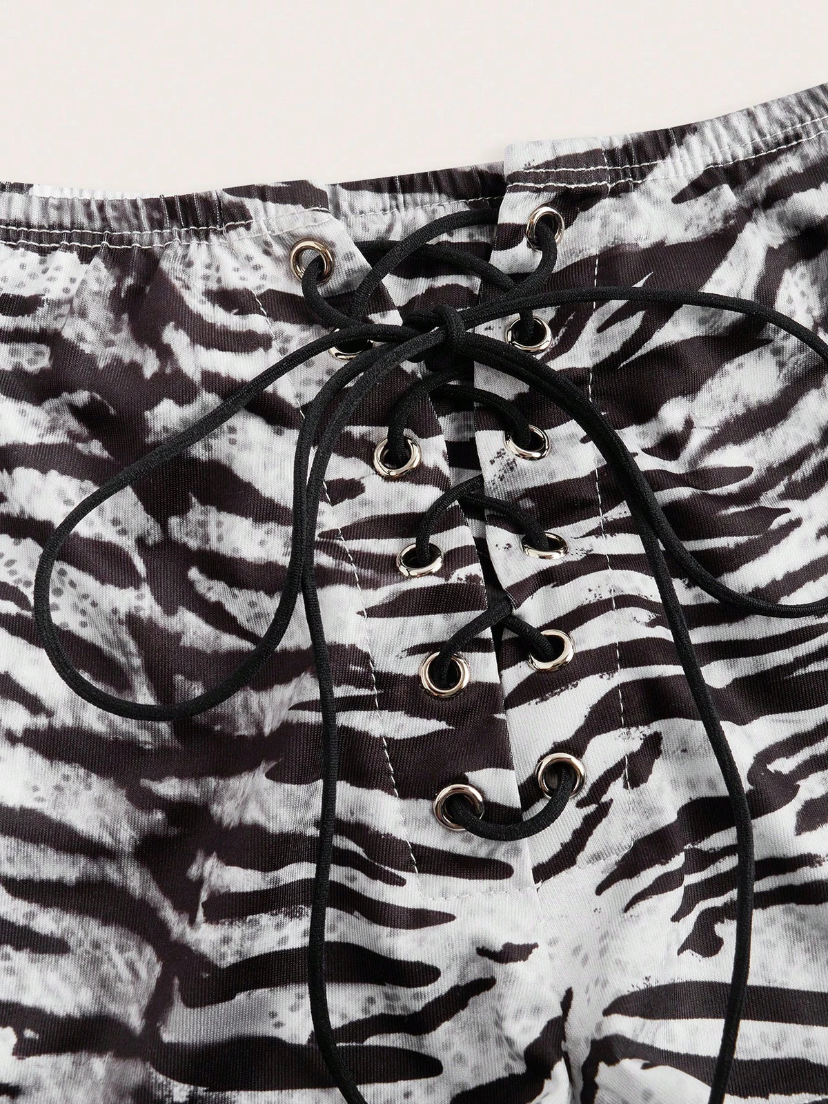 ICON Women's Short Shorts With Super Low Waist Tiger Pattern Print And Criss-Cross Straps