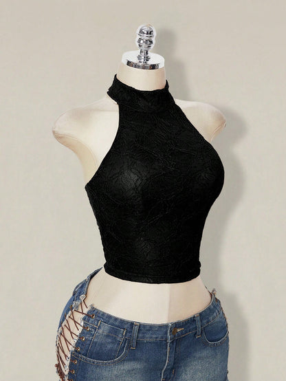 ICON Women's Solid Color Fitted Fashion Elegant Sexy Versatile Halter Neck Tank Top Night Out Date Night Black Summer