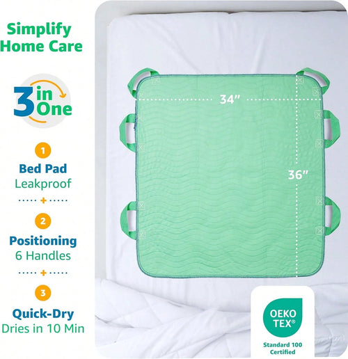 Improvia Positioning Bed Pad, With 8 Reinforced Handles, Quick-Drying, Washable, Waterproof, Lifting, Turning, Transfering ZD7V