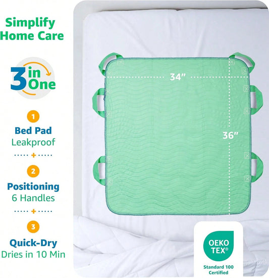 Improvia Positioning Bed Pad, With 8 Reinforced Handles, Quick-Drying, Washable, Waterproof, Lifting, Turning, Transfering ZD7V