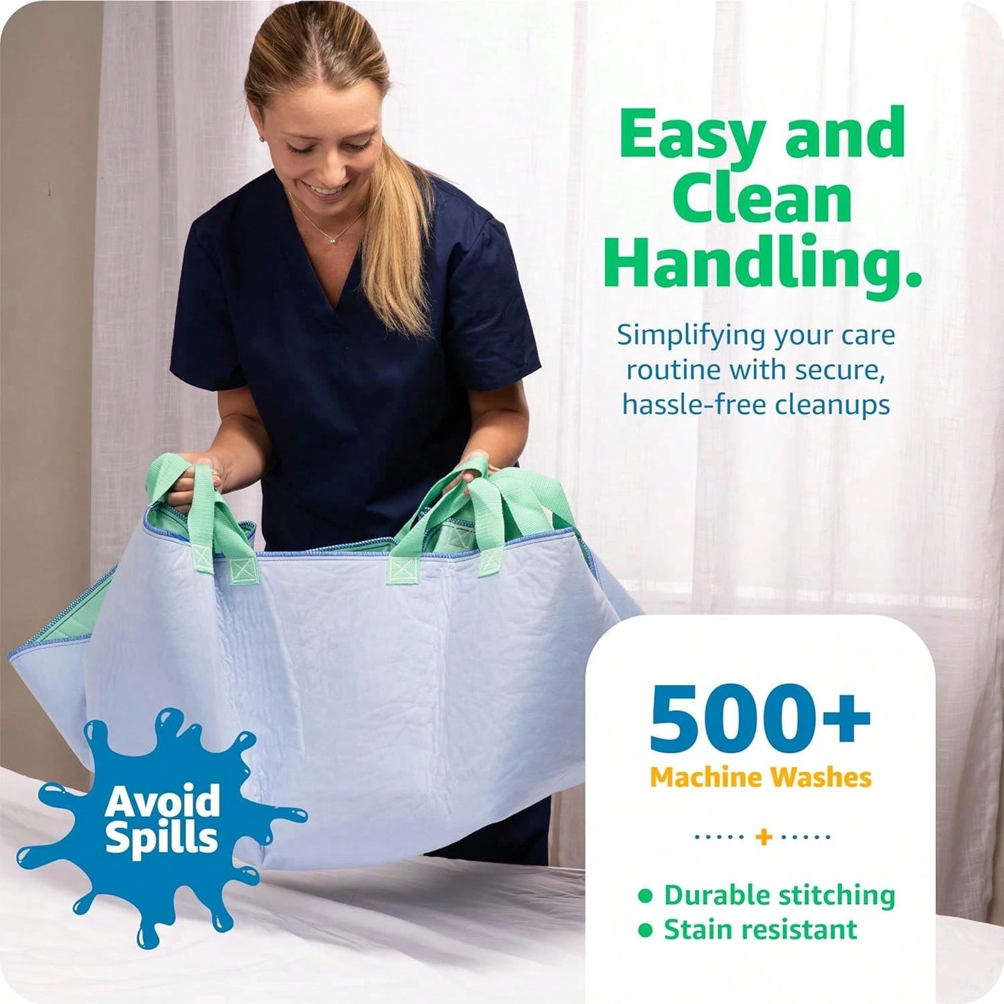 Improvia Positioning Bed Pad, With 8 Reinforced Handles, Quick-Drying, Washable, Waterproof, Lifting, Turning, Transfering ZD7V