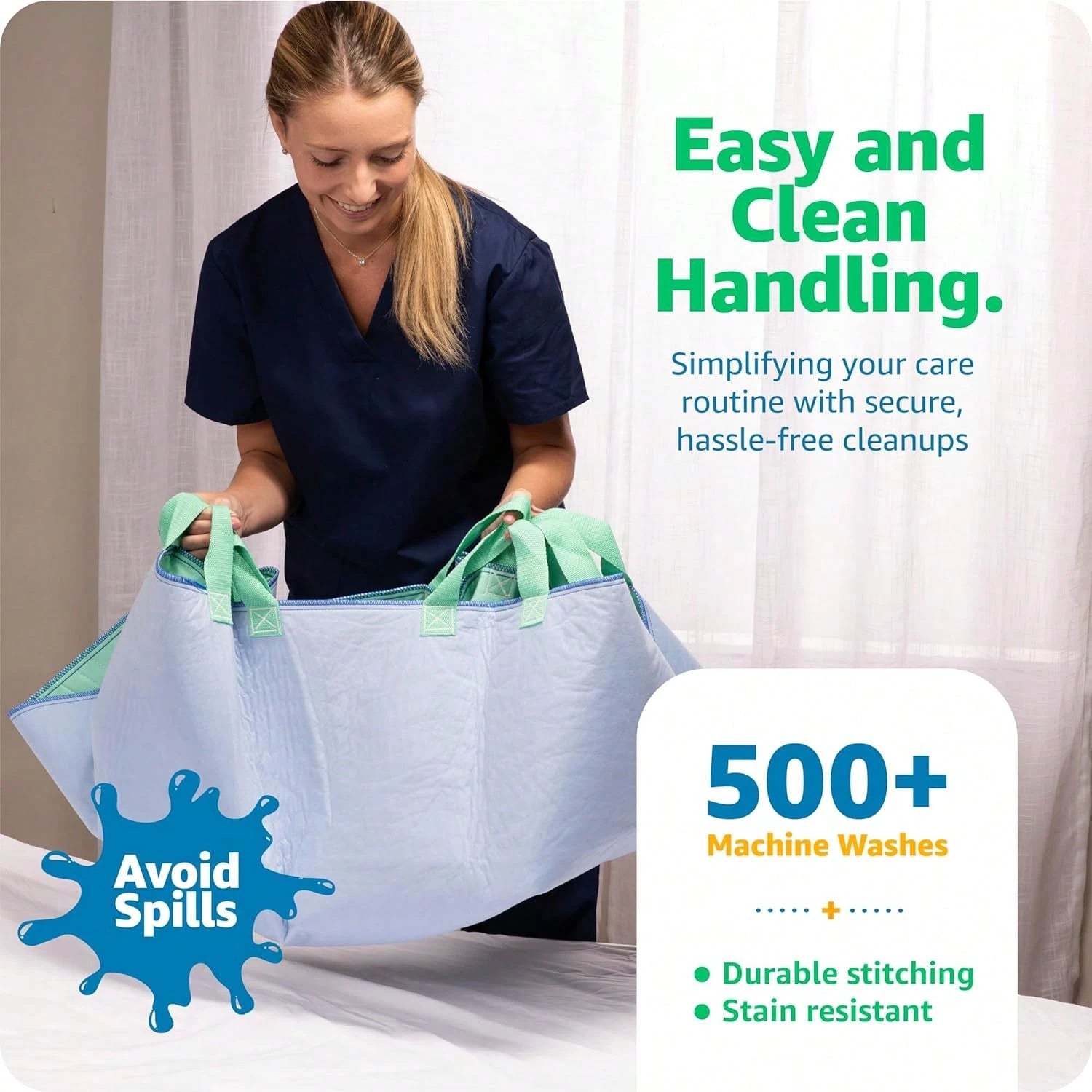 Improvia Positioning Bed Pad, With 8 Reinforced Handles, Quick-Drying, Washable, Waterproof, Lifting, Turning, Transfering ZD7V