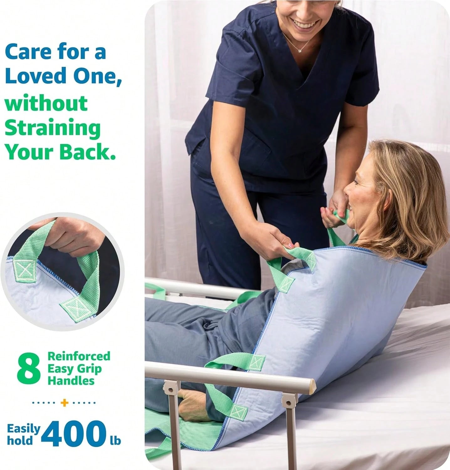 Improvia Positioning Bed Pad, With 8 Reinforced Handles, Quick-Drying, Washable, Waterproof, Lifting, Turning, Transfering ZD7V
