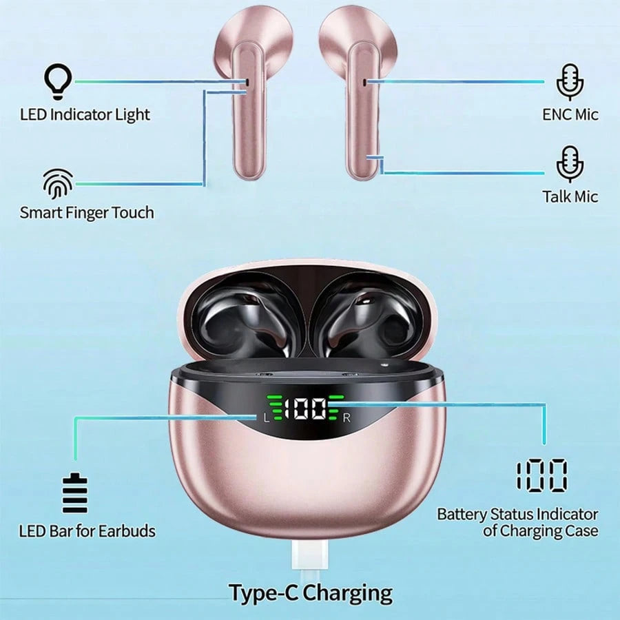 In Ear Wireless Earphones With Built-In Microphone, LED Digital Display, Type-C Charging,200mAh Battery,For Music, Gaming, Sports, And Fitness, A Great Holiday Gift