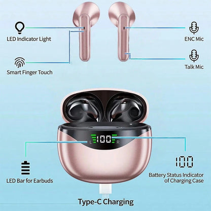 In Ear Wireless Earphones With Built-In Microphone, LED Digital Display, Type-C Charging,200mAh Battery,For Music, Gaming, Sports, And Fitness, A Great Holiday Gift