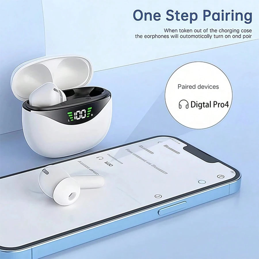 In Ear Wireless Earphones With Built-In Microphone, LED Digital Display, Type-C Charging,200mAh Battery,For Music, Gaming, Sports, And Fitness, A Great Holiday Gift
