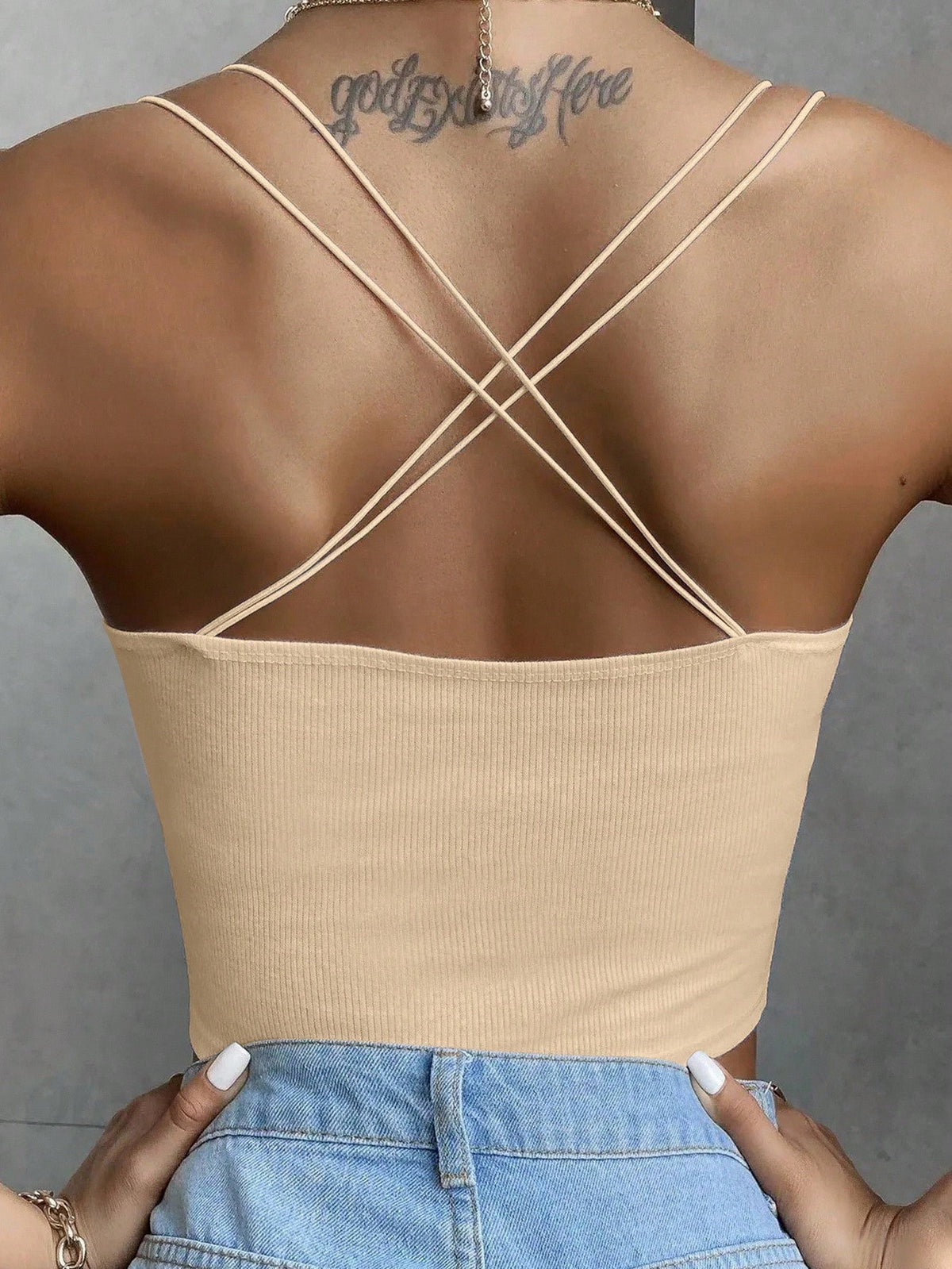 INAWLY Double-Crossed Straps Backless Sexy Women's Tight Tank Top