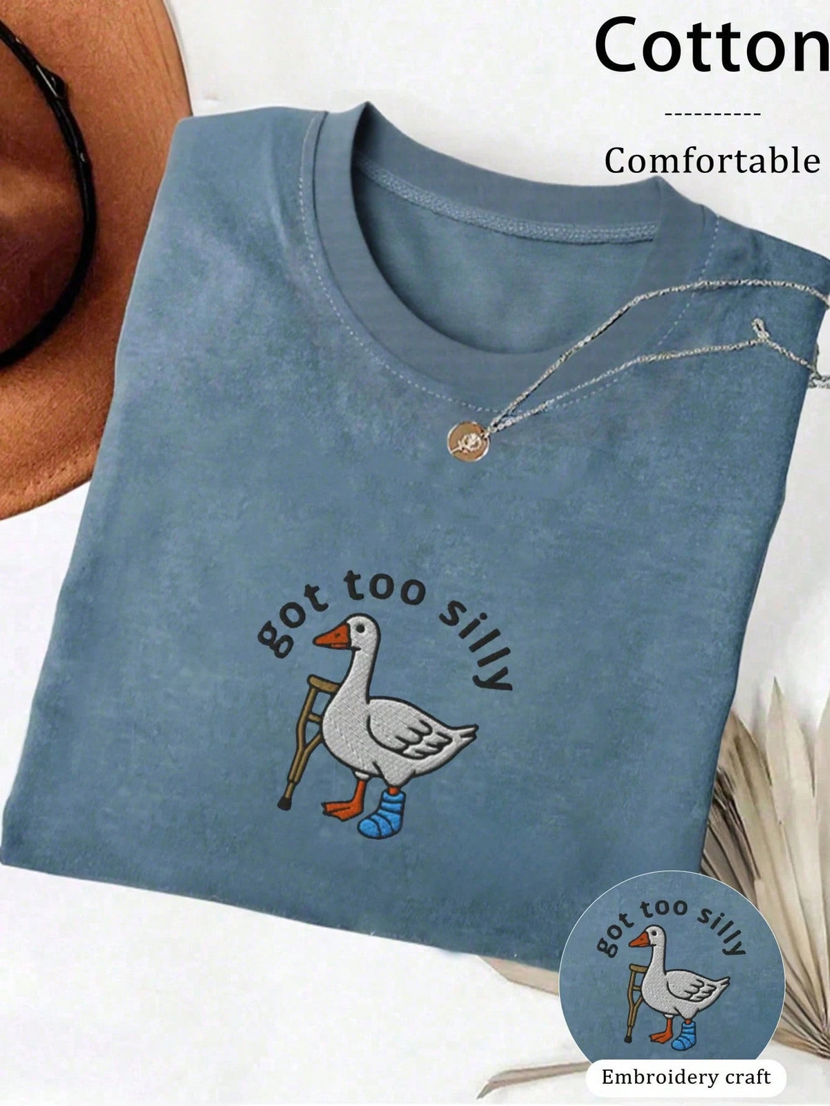 INAWLY Embroidered Silly Goose Book Club Shirt, Comfortable Color Reader T-Shirt, Gift For Book Lovers, Round Neck Embroidered T-Shirt For Book Lovers