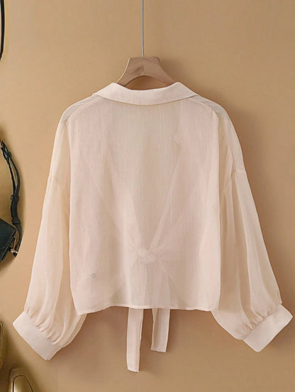 INAWLY New Bat Wing Short Chiffon Shawl, Simple Color Casual Shirt For Women