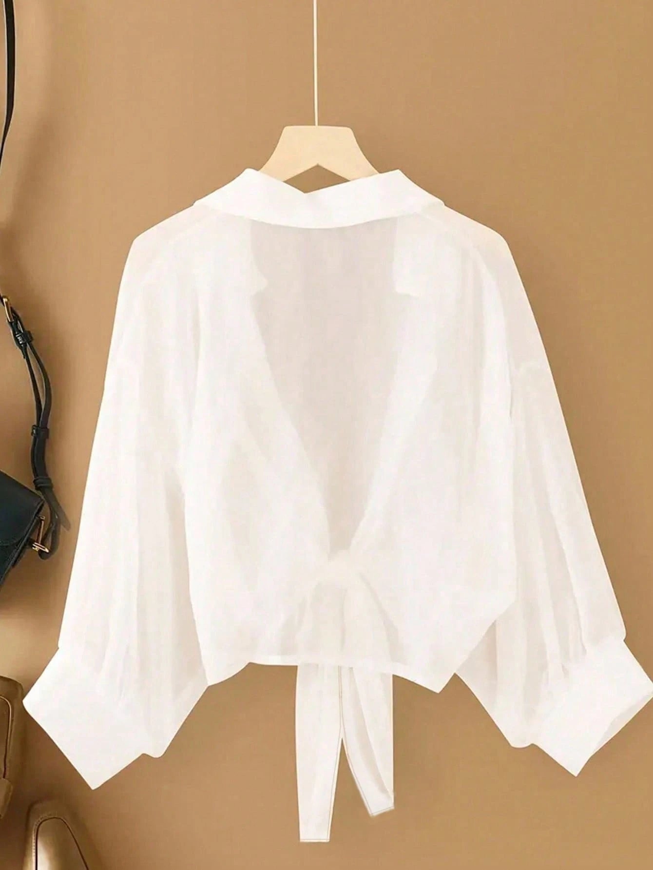 INAWLY New Bat Wing Short Chiffon Shawl, Simple Color Casual Shirt For Women