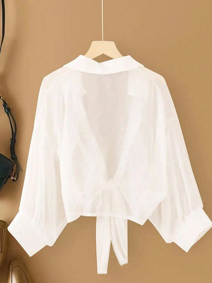 INAWLY New Bat Wing Short Chiffon Shawl, Simple Color Casual Shirt For Women