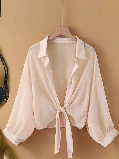 INAWLY New Bat Wing Short Chiffon Shawl, Simple Color Casual Shirt For Women