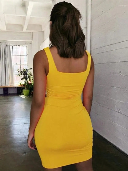 INAWLY Solva Elegant Solid Color Sleeveless Fitted Dress, Summer