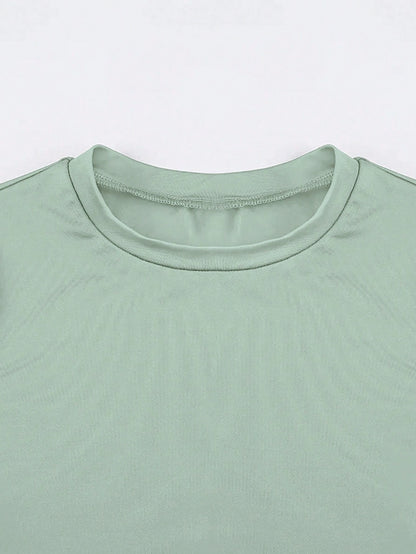 INAWLY Solva Women's Summer Solid Color Round Neck Short Sleeve Slim Fit Casual T-Shirt With Pleats Fall Cloth For Women