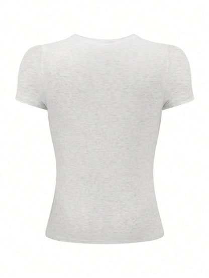 INAWLY Women's Casual Everyday Commute Solid Color Slim Fit Cap Sleeve T-Shirt