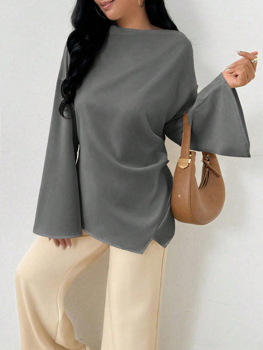 INAWLY Women's Elegant Midi Chinese-Style Flare Sleeve Blouse, Suitable For Work And Everyday Fall Cloth For Women