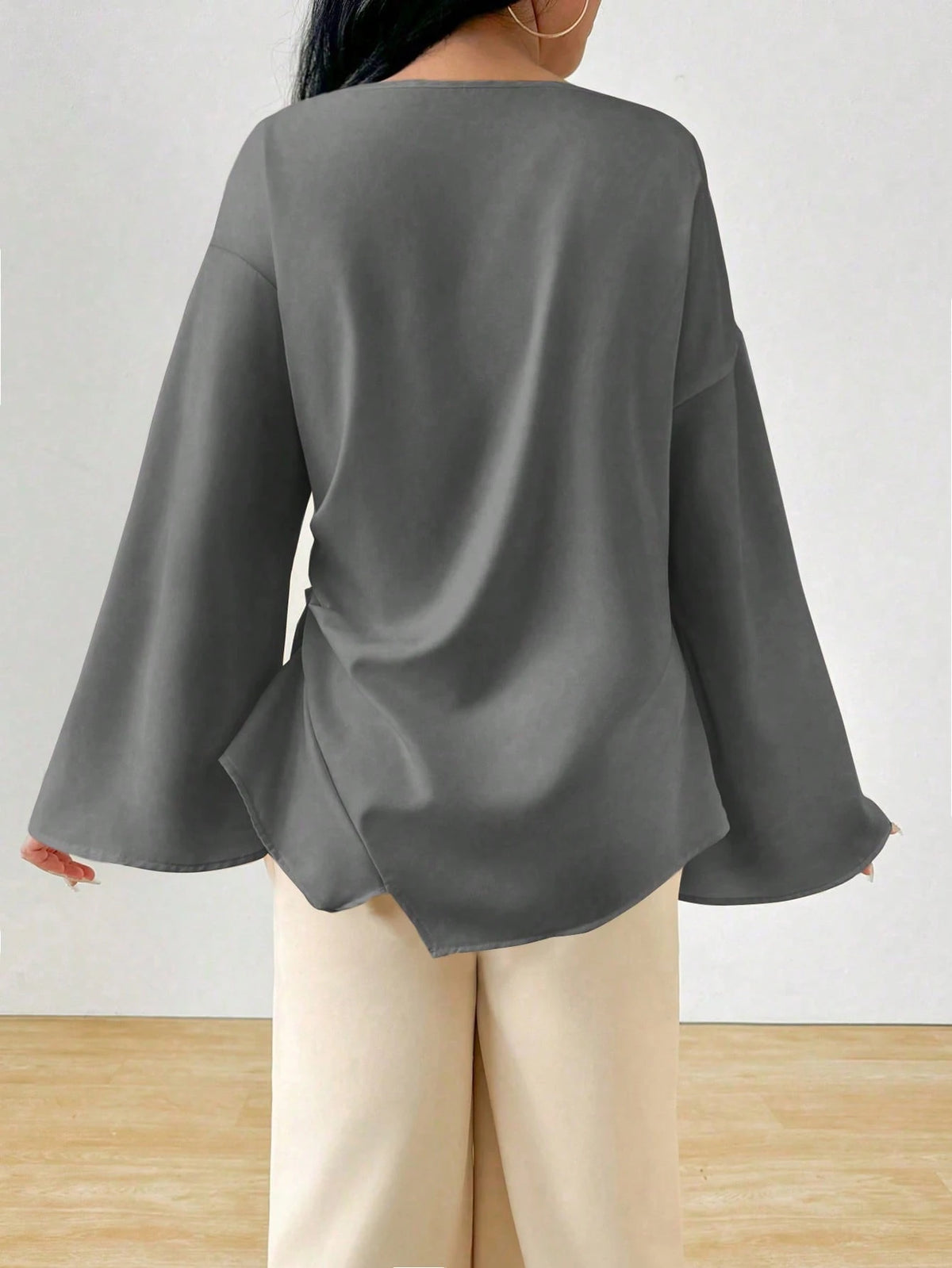 INAWLY Women's Elegant Midi Chinese-Style Flare Sleeve Blouse, Suitable For Work And Everyday Fall Cloth For Women