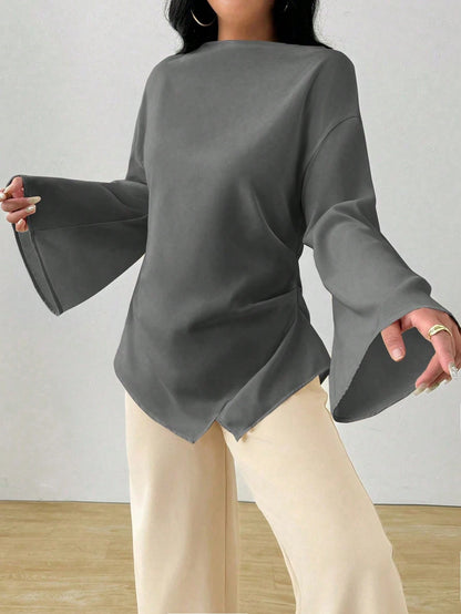 INAWLY Women's Elegant Midi Chinese-Style Flare Sleeve Blouse, Suitable For Work And Everyday Fall Cloth For Women