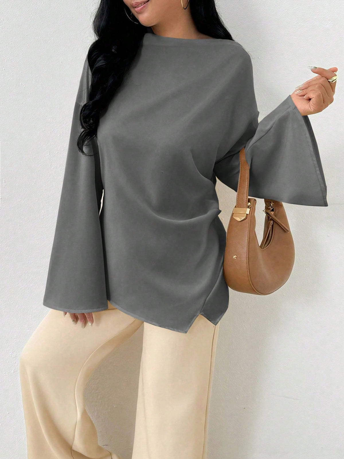 INAWLY Women's Elegant Midi Chinese-Style Flare Sleeve Blouse, Suitable For Work And Everyday Fall Cloth For Women