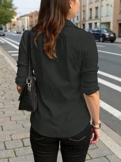 INAWLY Women's Khaki Long Sleeve Cinched Waist Utility Shirt, Casual Outdoor Commuter Wear, Autumn Fall Cloth For Women