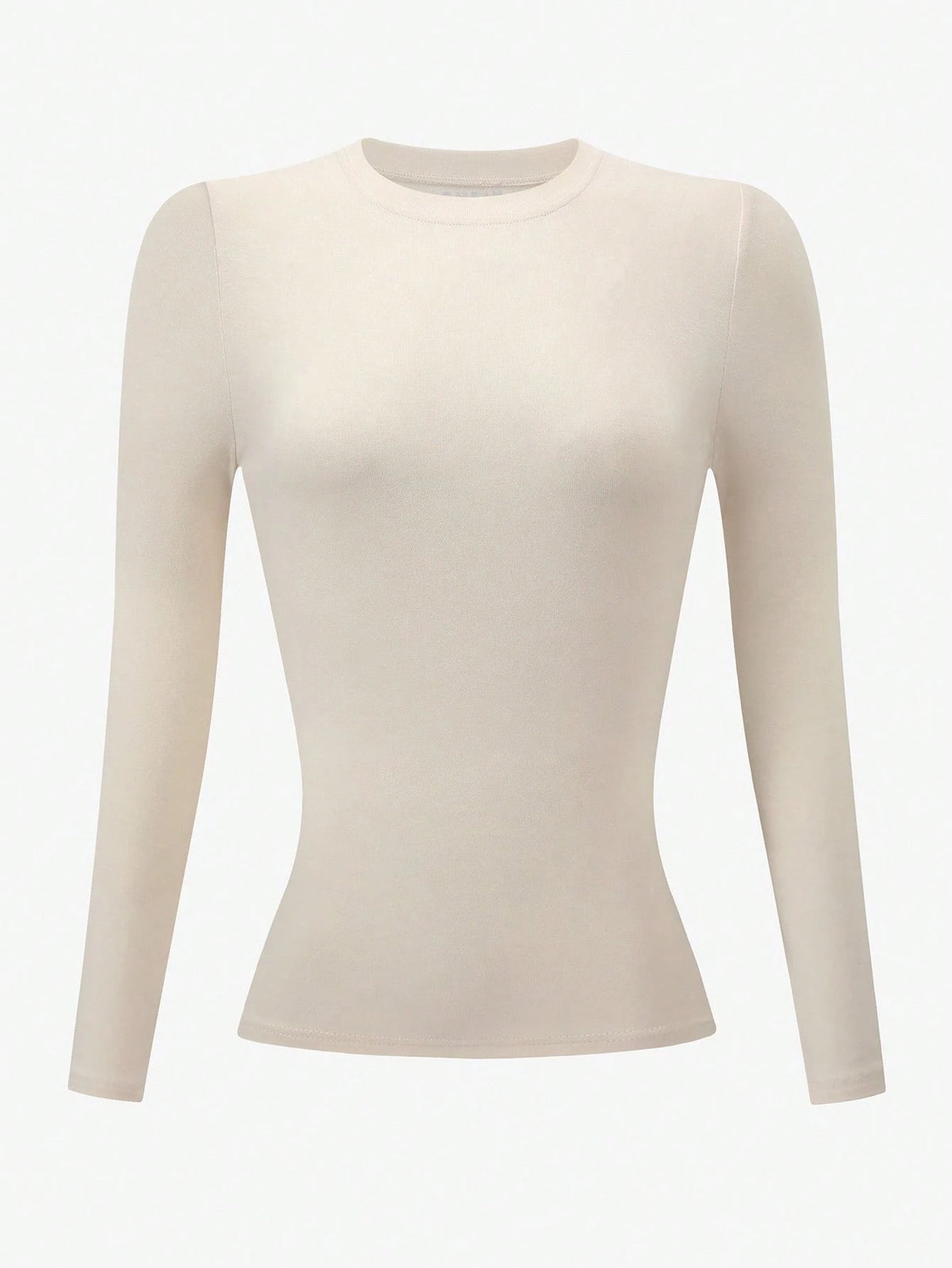 INAWLY Women's Khaki Long Sleeve Fitted Crew Neck T-Shirt