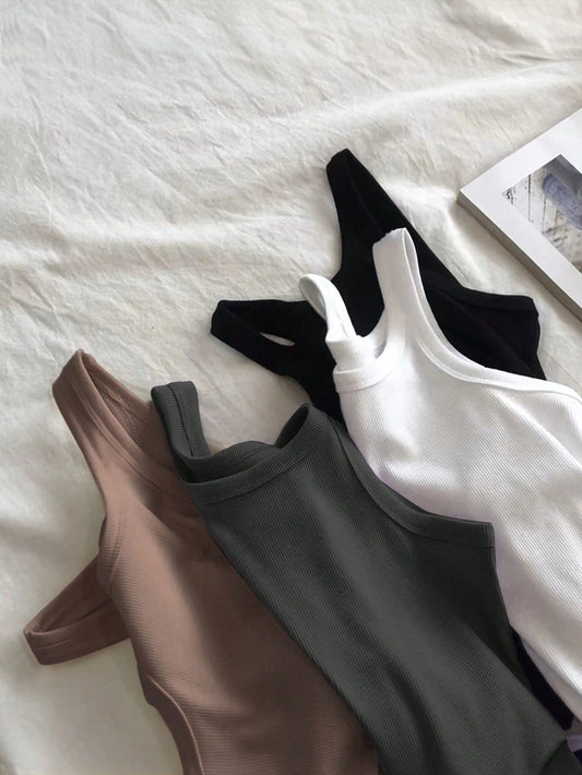 INAWLY Women's Plain Color Spaghetti Strap Casual Sleeveless Top, Minimalist And Fashionable For Daily Wear