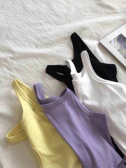INAWLY Women's Plain Color Spaghetti Strap Casual Sleeveless Top, Minimalist And Fashionable For Daily Wear