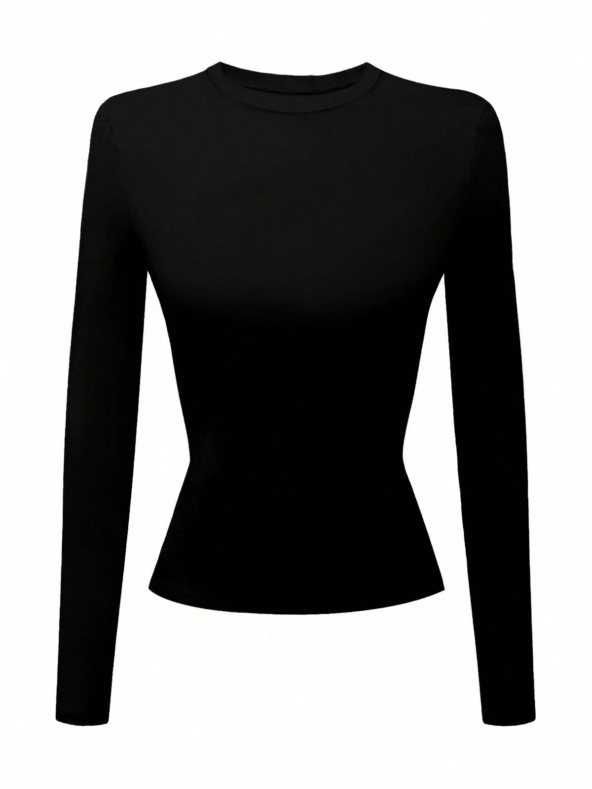 INAWLY Women's Solid Black Crew Neck Long Sleeve Simple T-Shirt, Casual Everyday Wear Fall Cloth For Women
