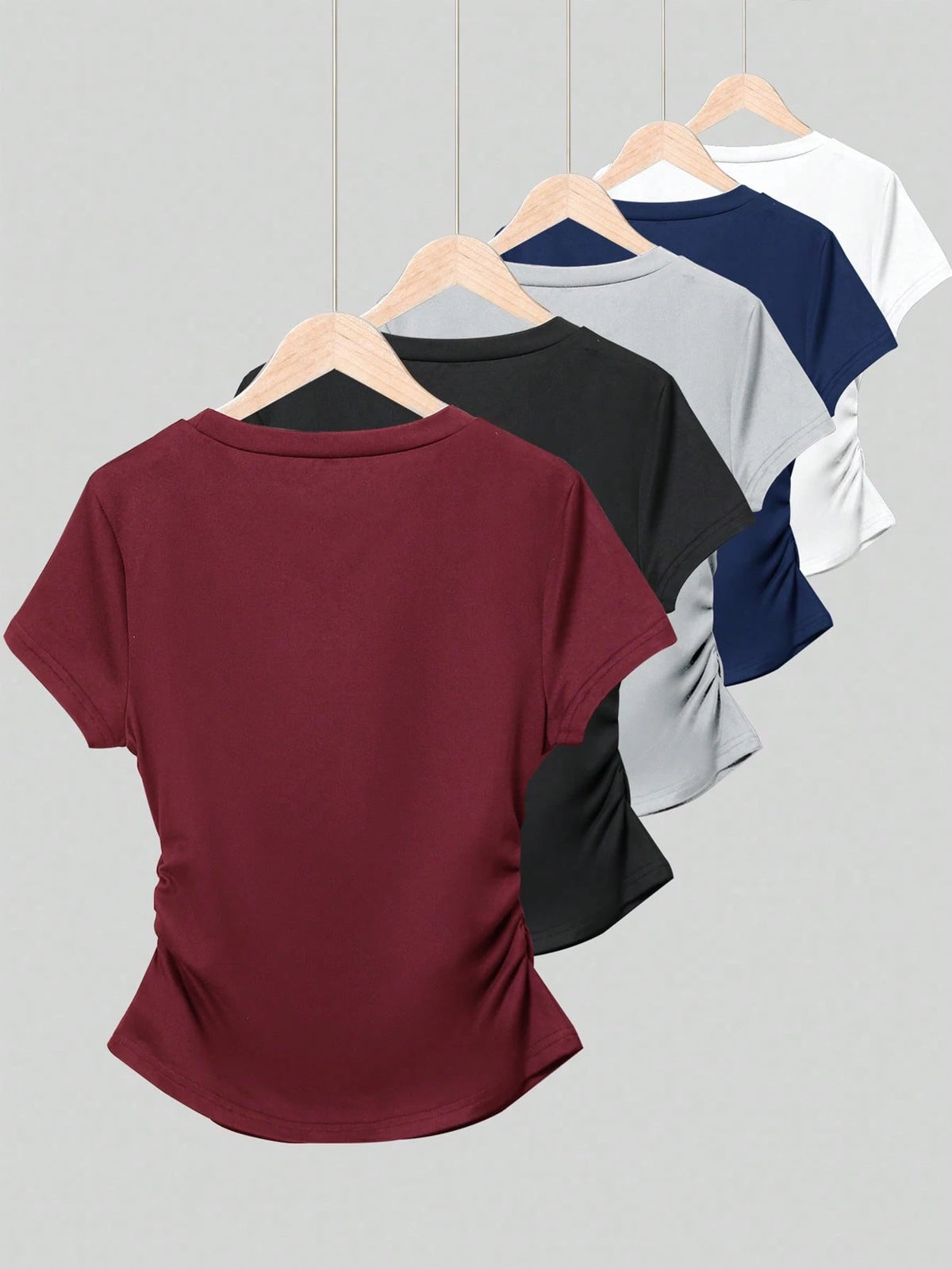 INAWLY Women's Solid Color Round Neck Short Sleeve T-Shirt Top, Fashionable For Summer