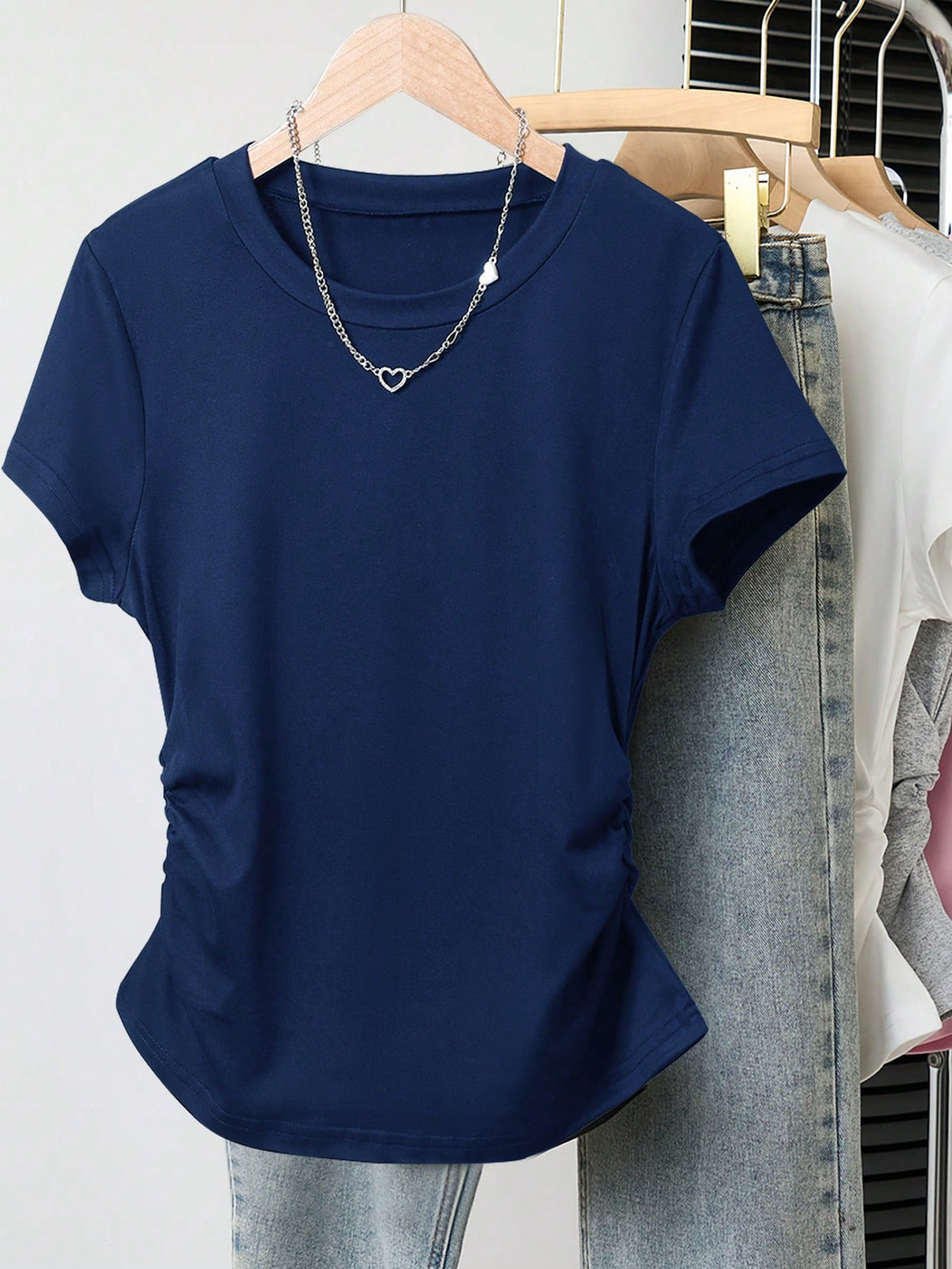 INAWLY Women's Solid Color Round Neck Short Sleeve T-Shirt Top, Fashionable For Summer