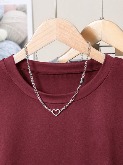 INAWLY Women's Solid Color Round Neck Short Sleeve T-Shirt Top, Fashionable For Summer