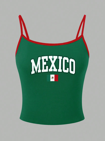 INAWLY Y2K Mexico Letter Graphic Camisole Top Graphic Tees Women Tops