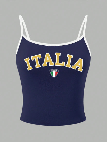 INAWLY Y2K Mexico Letter Graphic Camisole Top Graphic Tees Women Tops