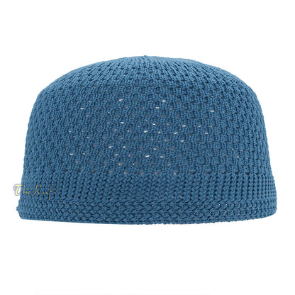 Indigo Blue Open-Weave Stretchable 100% Nylon Kufi Skull Cap