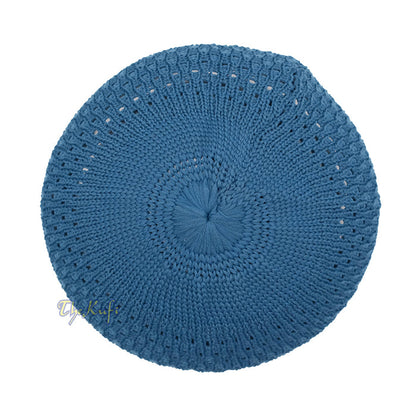 Indigo Blue Open-Weave Stretchable 100% Nylon Kufi Skull Cap