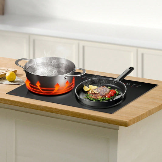 Induction Cooktop, 1800W Electric Countertop Burner, 2 Burner Touch Control Stove, Built-In Induction Cooktop With 9 Power Settings, Child Safety Lock, Timer, Glass Surface