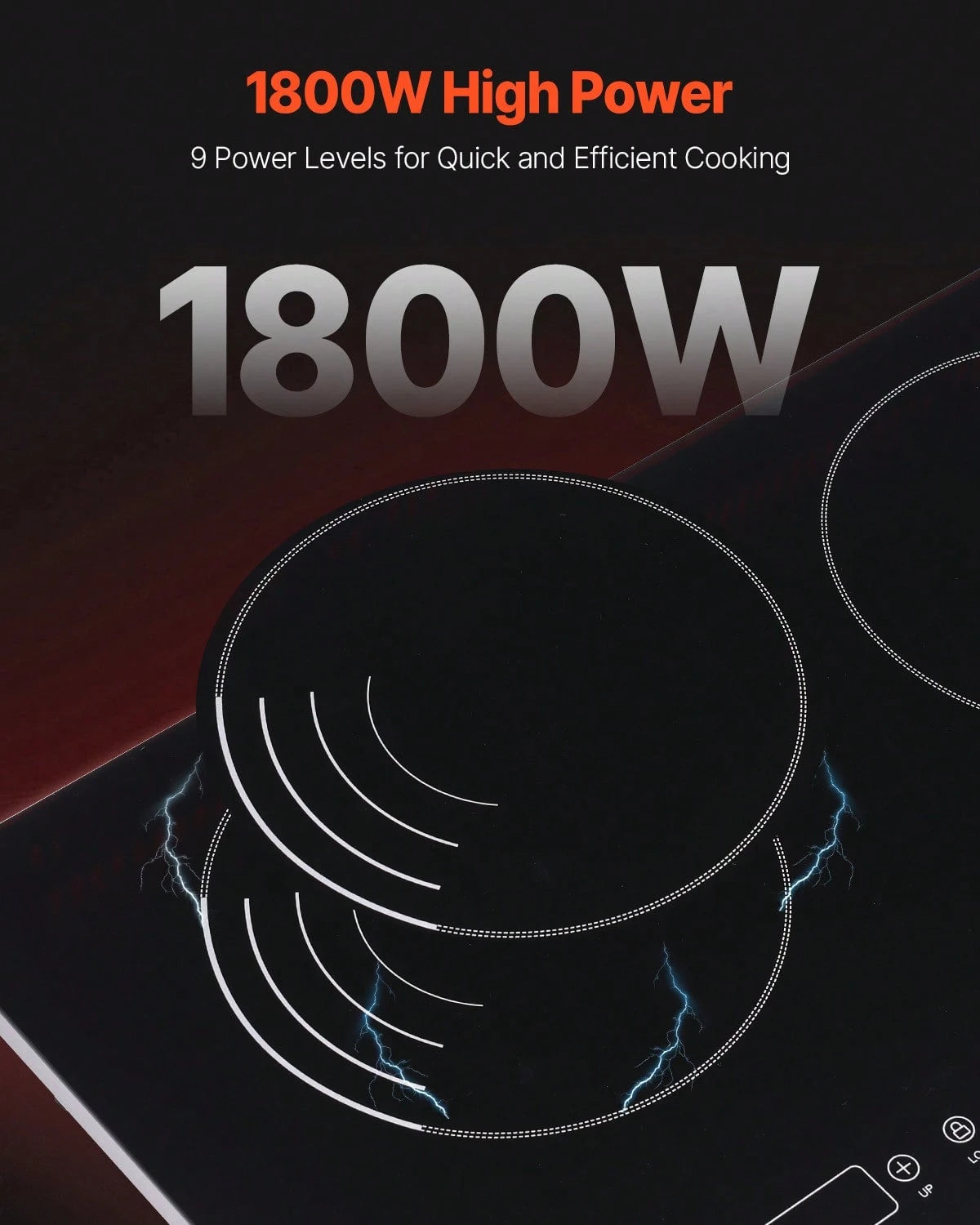 Induction Cooktop, 1800W Electric Countertop Burner, 2 Burner Touch Control Stove, Built-In Induction Cooktop With 9 Power Settings, Child Safety Lock, Timer, Glass Surface