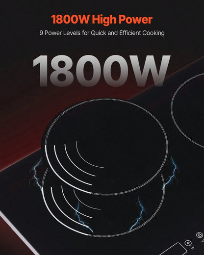 Induction Cooktop, 1800W Electric Countertop Burner, 2 Burner Touch Control Stove, Built-In Induction Cooktop With 9 Power Settings, Child Safety Lock, Timer, Glass Surface