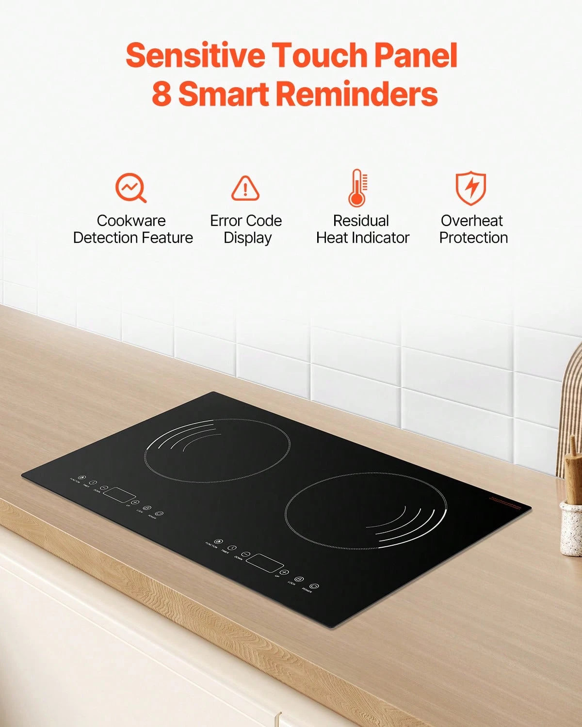Induction Cooktop, 1800W Electric Countertop Burner, 2 Burner Touch Control Stove, Built-In Induction Cooktop With 9 Power Settings, Child Safety Lock, Timer, Glass Surface