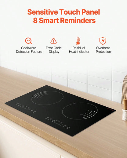 Induction Cooktop, 1800W Electric Countertop Burner, 2 Burner Touch Control Stove, Built-In Induction Cooktop With 9 Power Settings, Child Safety Lock, Timer, Glass Surface