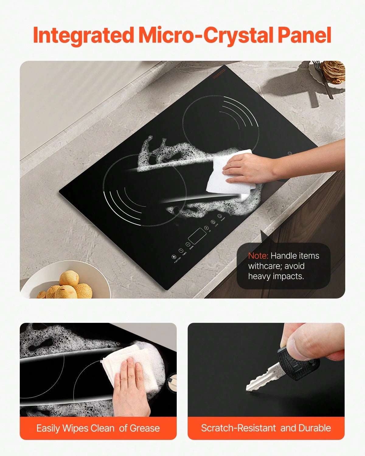 Induction Cooktop, 1800W Electric Countertop Burner, 2 Burner Touch Control Stove, Built-In Induction Cooktop With 9 Power Settings, Child Safety Lock, Timer, Glass Surface