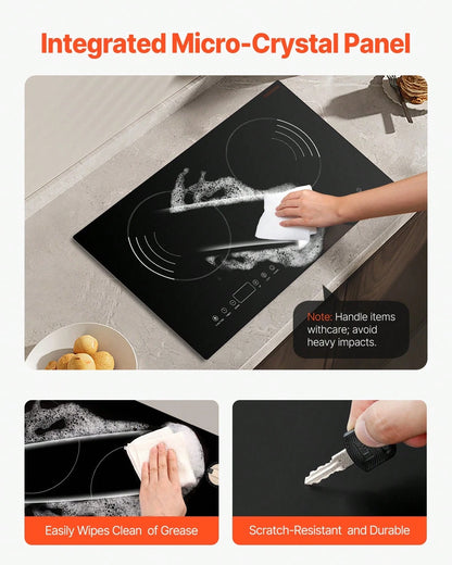 Induction Cooktop, 1800W Electric Countertop Burner, 2 Burner Touch Control Stove, Built-In Induction Cooktop With 9 Power Settings, Child Safety Lock, Timer, Glass Surface