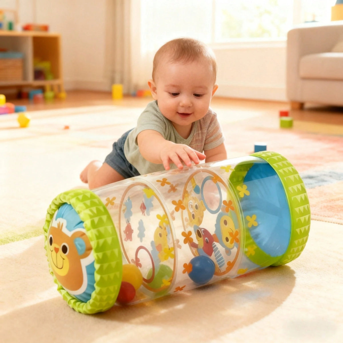 Infant Inflatable Roller With Balls And Bells, PVC Early Development Crawling Toy For 3 Months To 3 Years Old Babies, Exercise Strength, Balance, And Fun