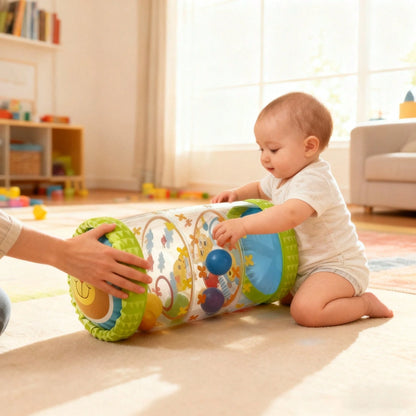 Infant Inflatable Roller With Balls And Bells, PVC Early Development Crawling Toy For 3 Months To 3 Years Old Babies, Exercise Strength, Balance, And Fun