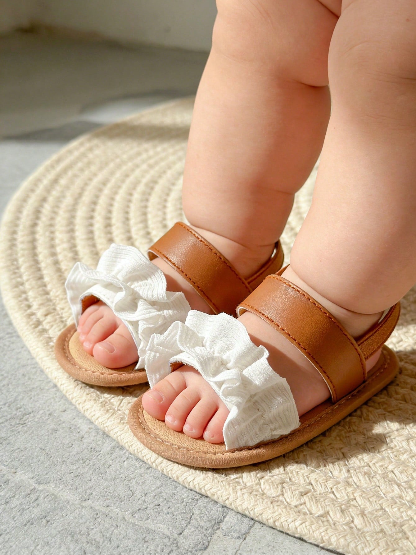 Infant/Toddler Girls' Summer Soft-Sole Sandals, Cute Ruffled Adjustable Non-Slip Infant First Walking Shoes