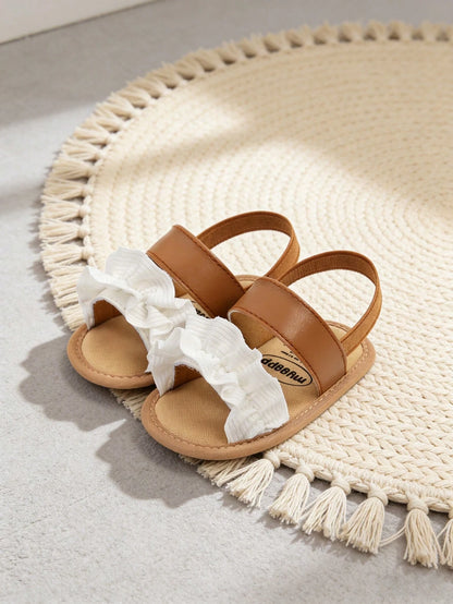 Infant/Toddler Girls' Summer Soft-Sole Sandals, Cute Ruffled Adjustable Non-Slip Infant First Walking Shoes