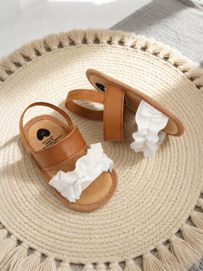 Infant/Toddler Girls' Summer Soft-Sole Sandals, Cute Ruffled Adjustable Non-Slip Infant First Walking Shoes